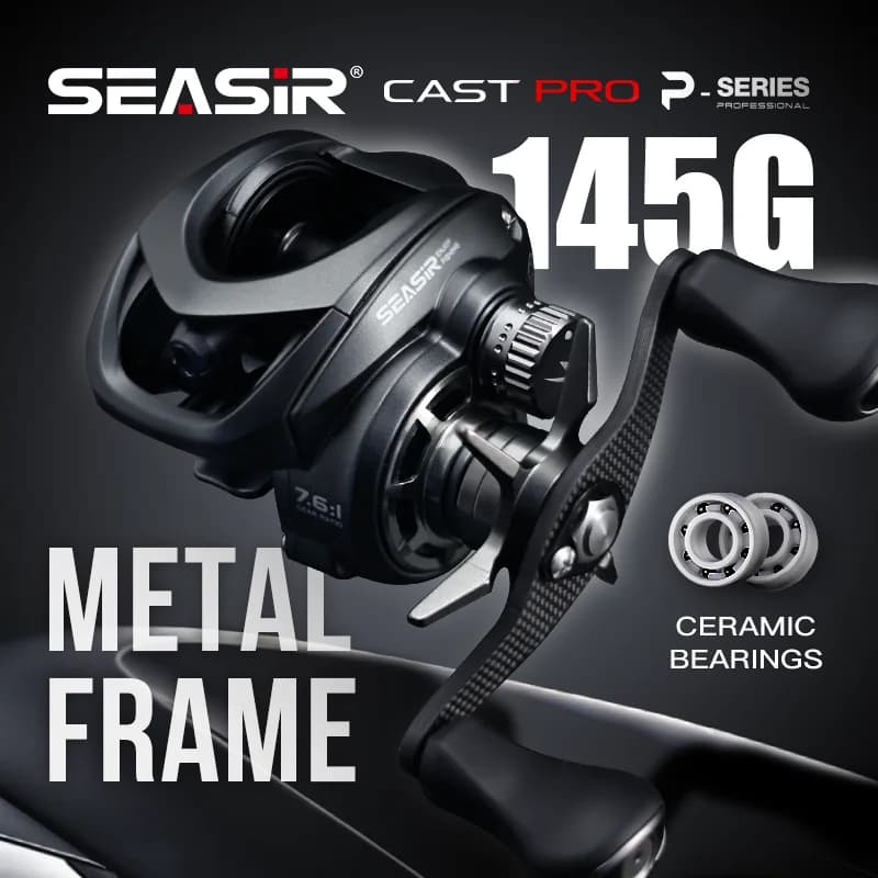 Moulinet baitcasting ultraléger Seasir P-Series Cast Pro 145g BFS pour pêche en eau douce et mer