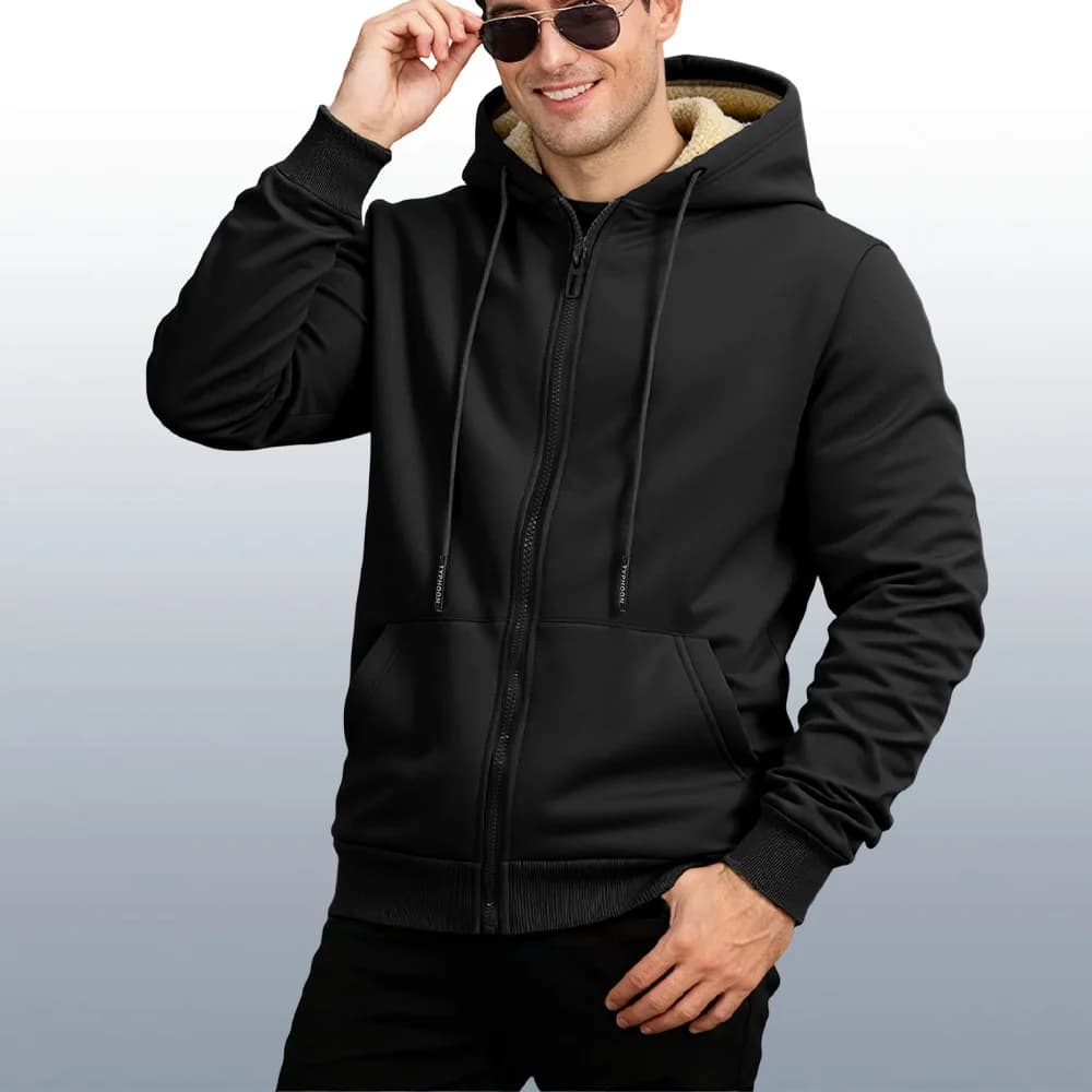 Sweat à capuche épais en laine d'agneau pour pêche hivernale - Veste chaude homme sport casual