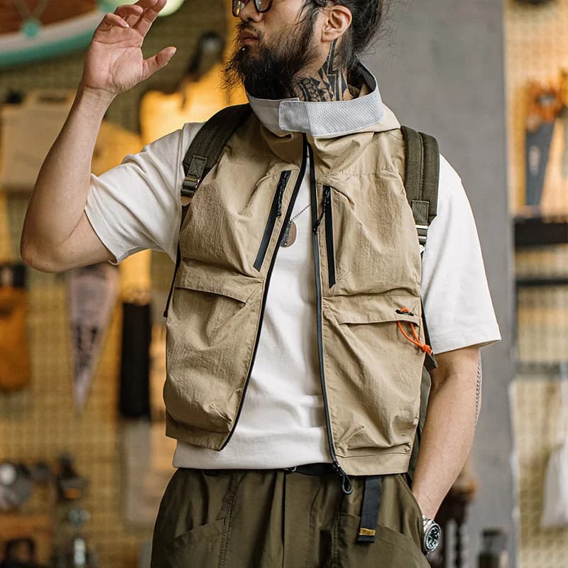 Veste de pêche sans manches Maden Outdoor Quick Dry - Multi-poches avec capuche pour camping et chasse
