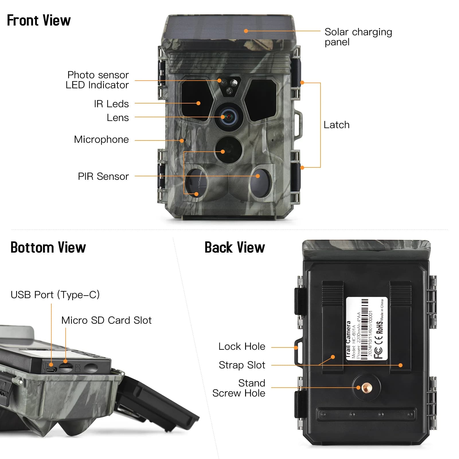 Caméra de chasse 4K 50MP solaire avec angle de détection 120° - Surveillance IP65 étanche