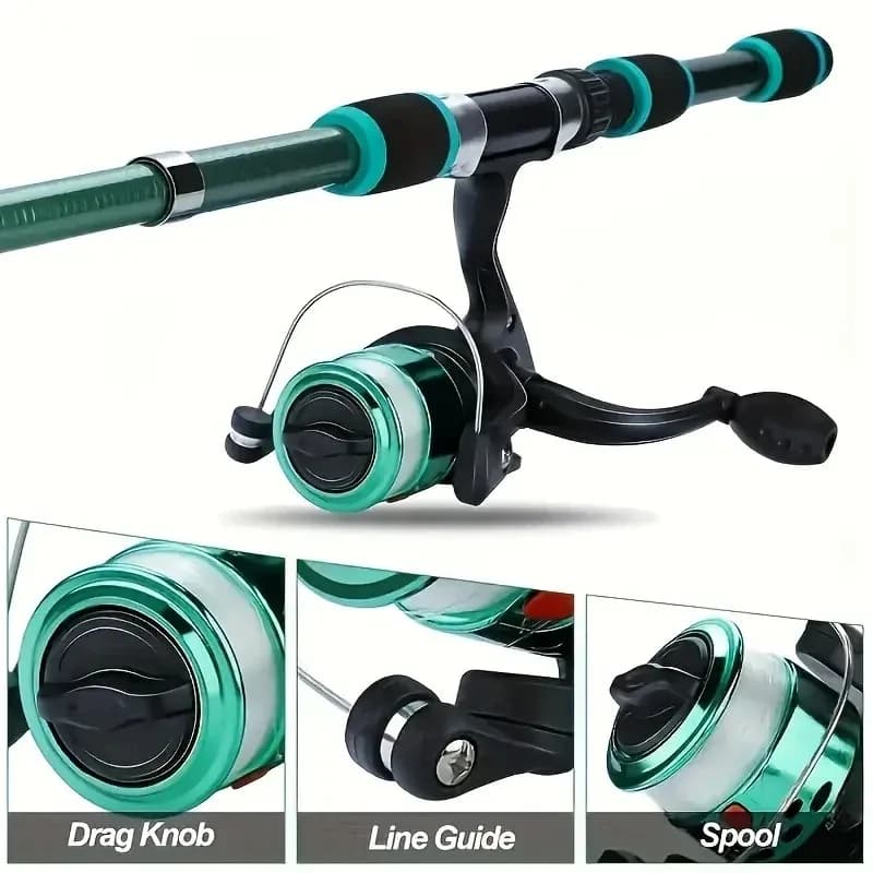 Kit de pêche télescopique complet avec canne, moulinet, leurres et hameçons pour voyage