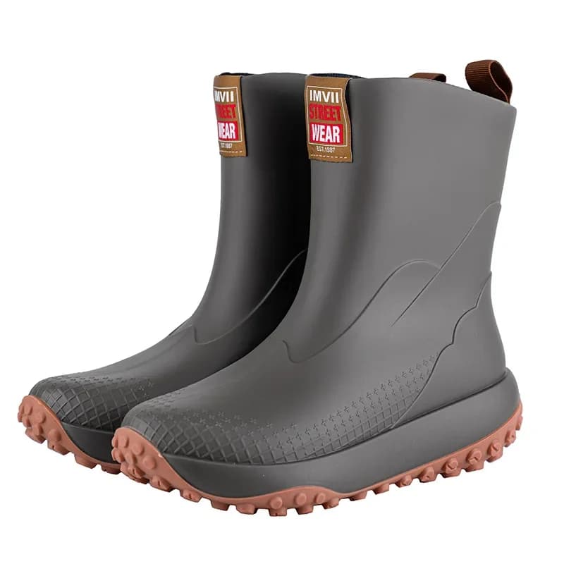 Bottes de randonnée homme imperméables antidérapantes en PVC à motif filet et crampons caoutchouc pour extérieur