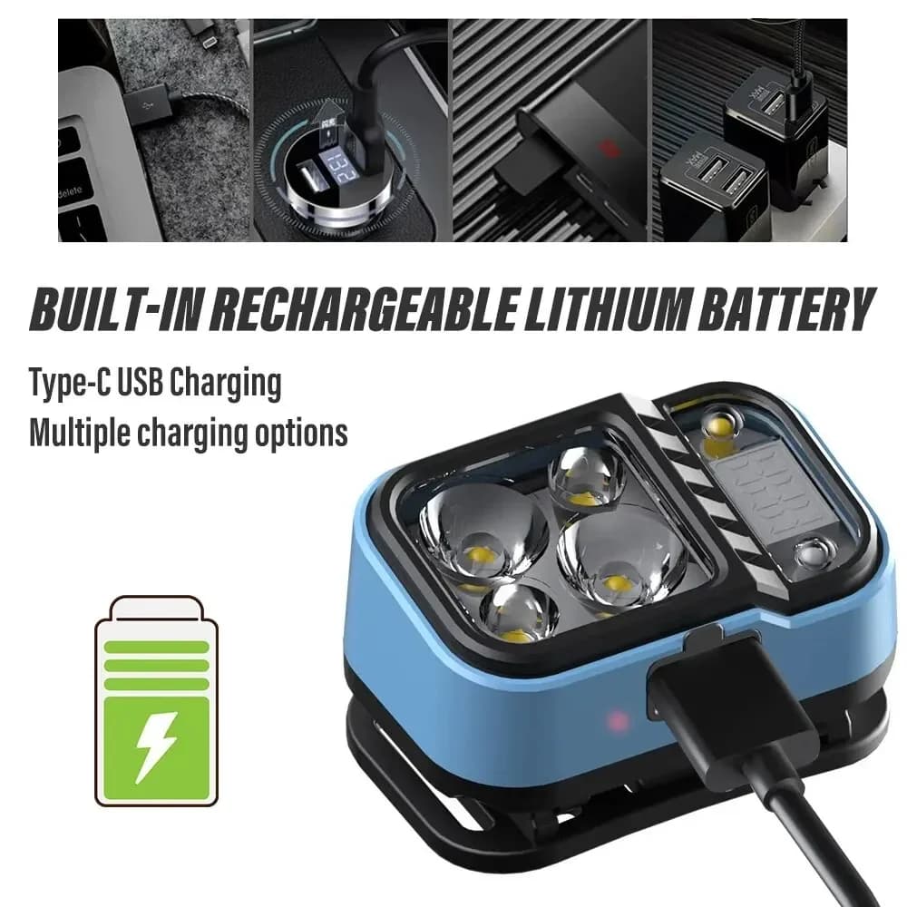Lampe frontale pêche LED rechargeable avec capteurs et indicateur batterie ultra lumineuse XPG+COB