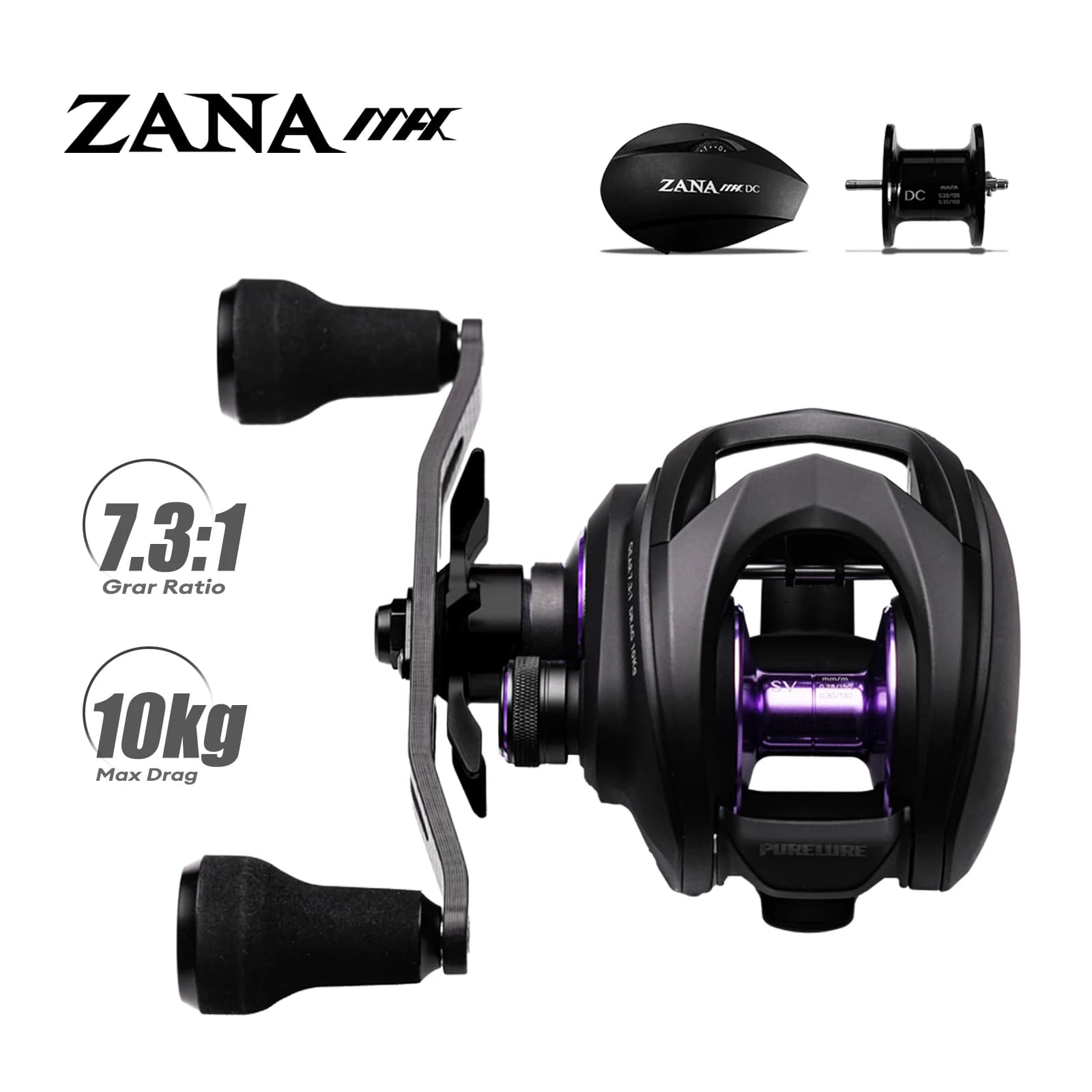 Moulinet baitcasting PURELURE ZANA MAX 10KG SV+DC double mode 7.3:1 résistant eau salée