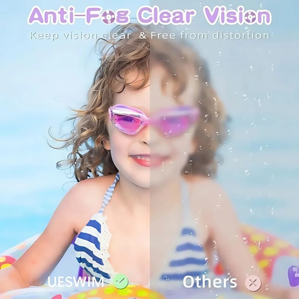 Lunettes de natation enfants roses anti-buée protection UV étanches 3-15 ans