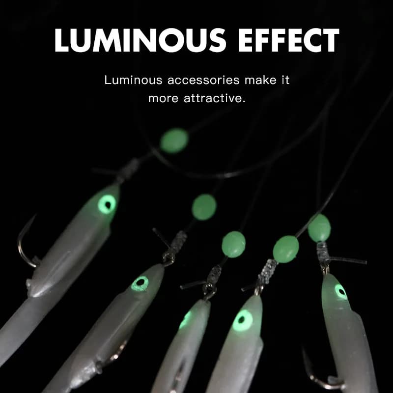 Set leurres souples lumineux sabiki rigs - Montages anguilles lumineuses pêche mer maquereau chinchard saurel