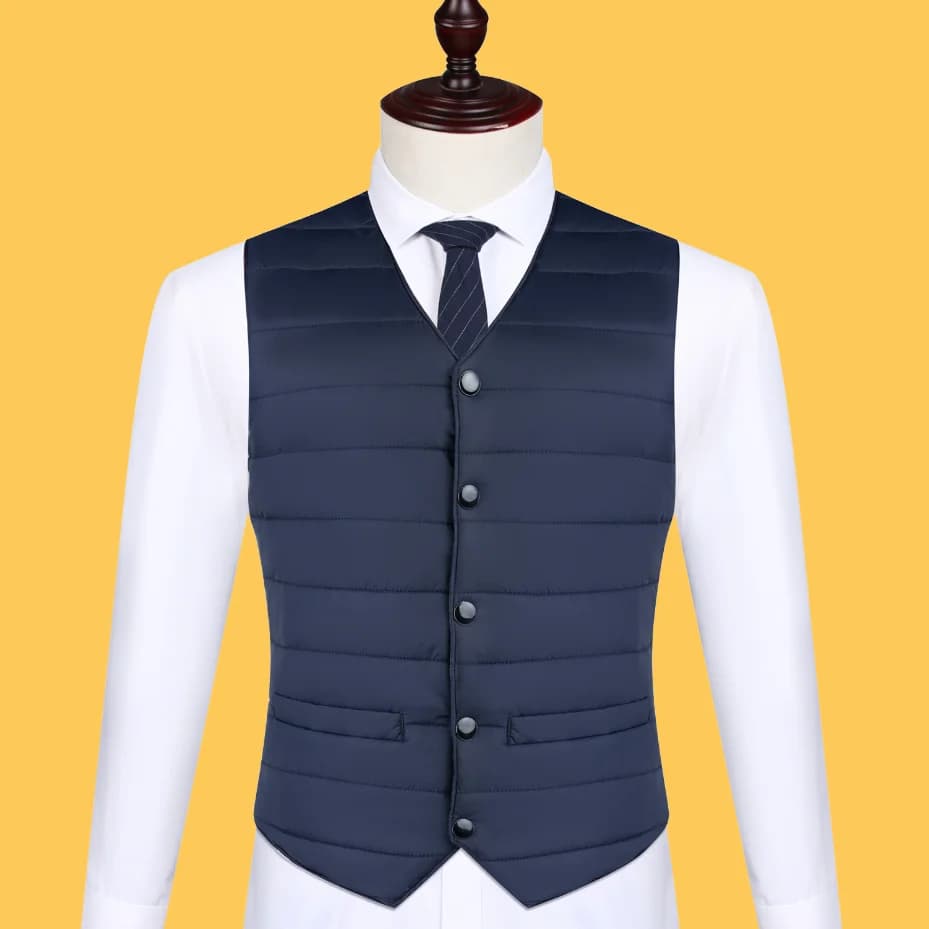 Veste homme sans manches en duvet coton épais pour l'automne hiver, col V boutonnée chaude et polyvalente