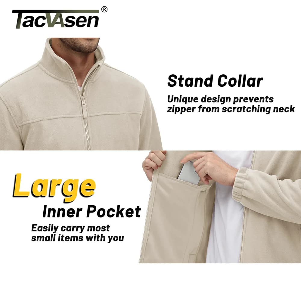 Veste travail hiver TACVASEN polaire homme zip complet - Veste randonnée outdoor coupe-vent poches zippées