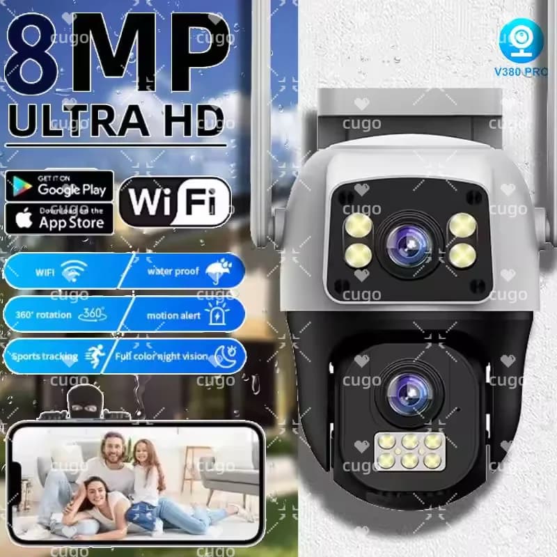 Caméra de sécurité extérieure 8MP 4K WIFI PTZ avec détection IA humaine et double objectif