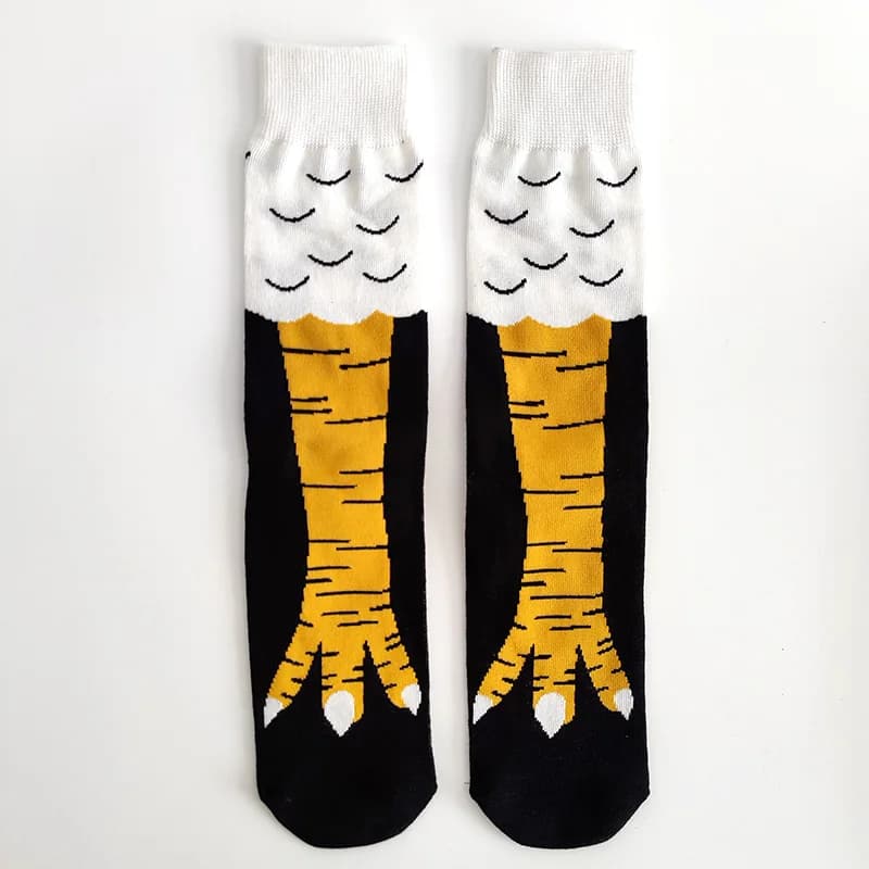 Chaussettes drôles homme pattes de poule jaunes 3D couple école freak longues