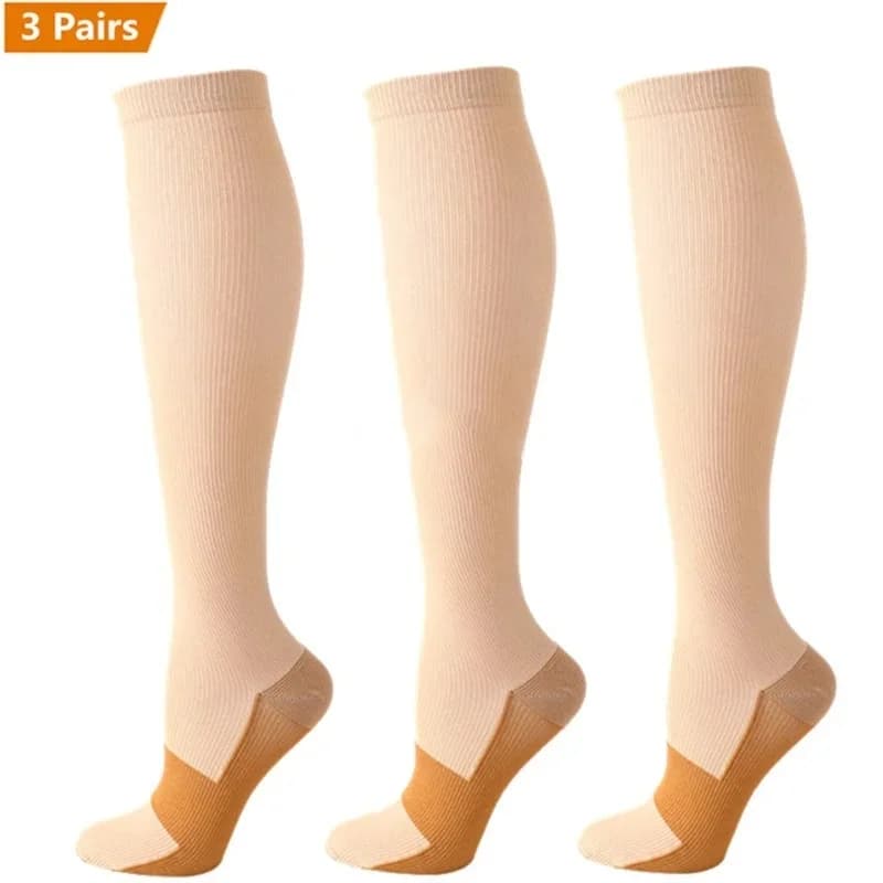 3 paires chaussettes compression cuivre 15-20 mmHg anti-fatigue soulagement douleurs pêche