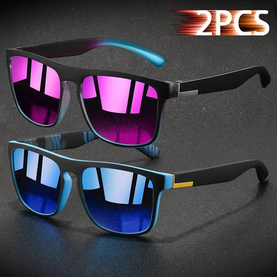 Lunettes carrées classiques 2 paires pêche conduite - Style tendance coloré léger pour activités outdoor homme femme