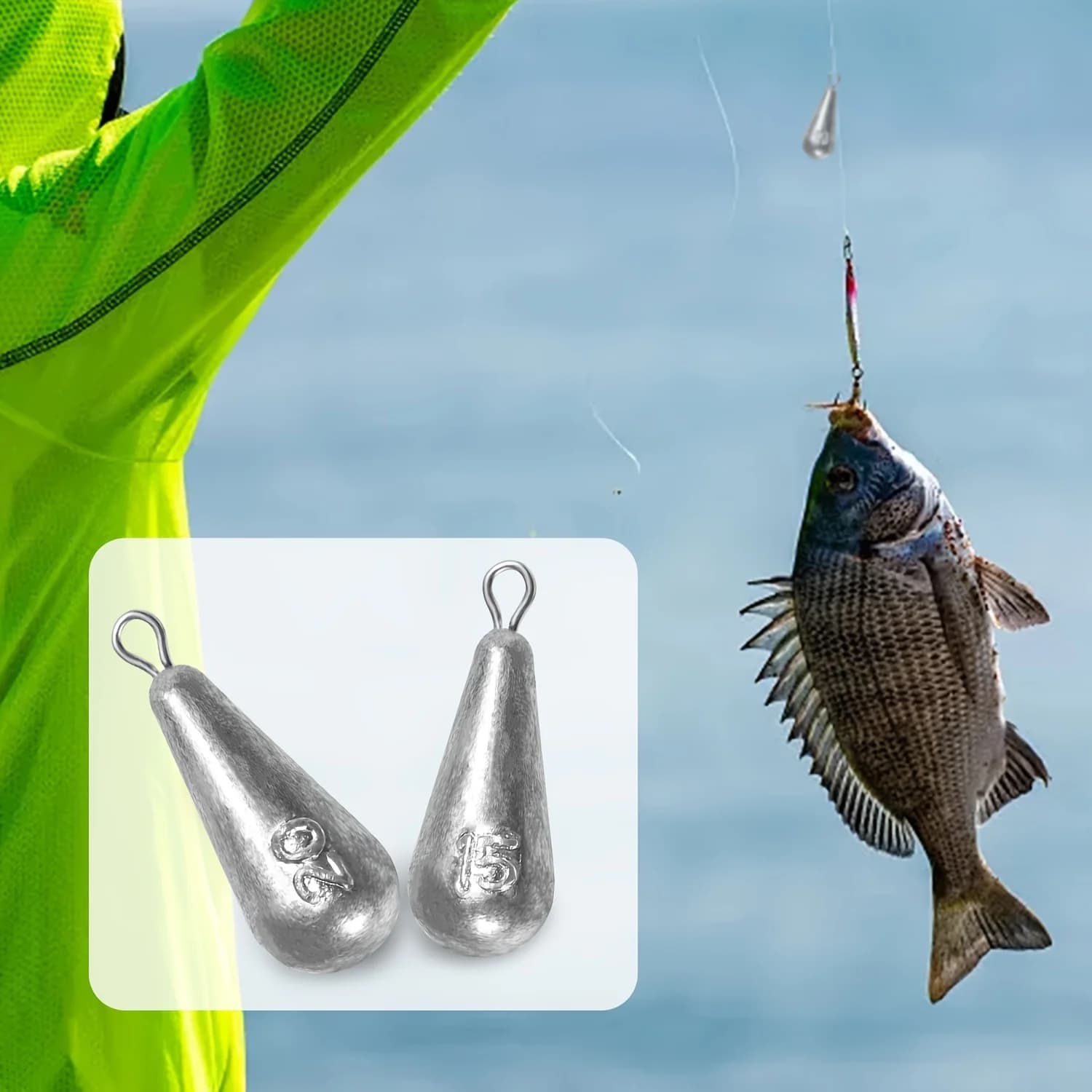 Fishing Weights Sinkers, 10 Sizes Teardrop-Shaped Fishing Lead Sinkers, Bass Cas