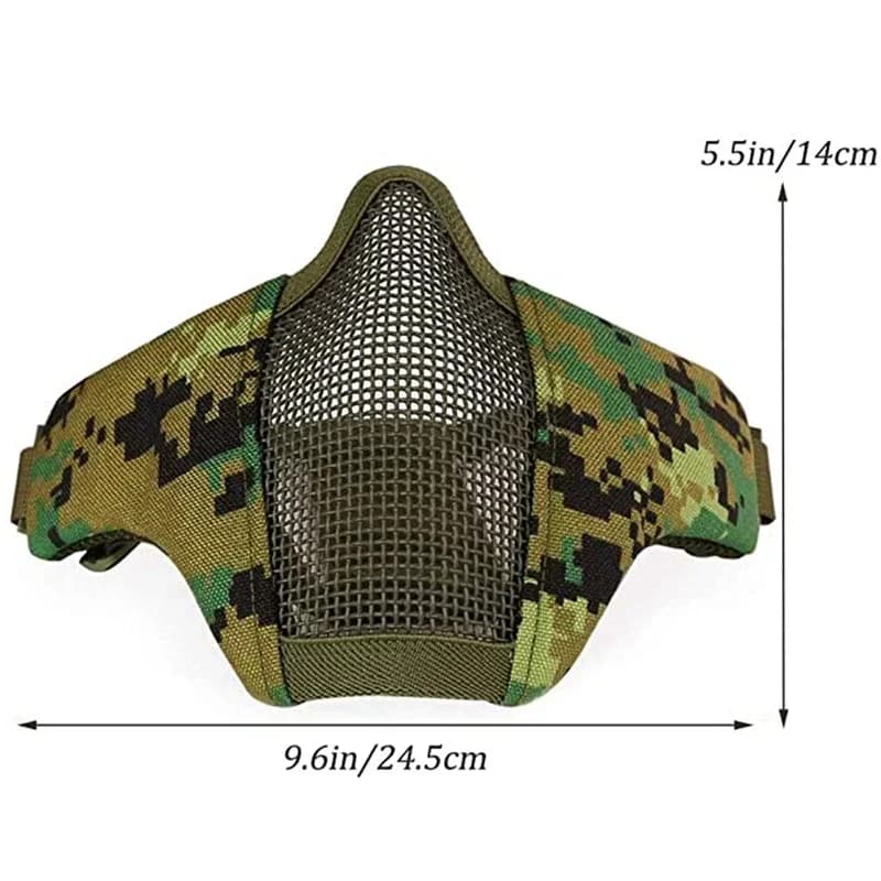 Masque facial tactique camouflage demi-visage maillage métal pêche chasse airsoft protection