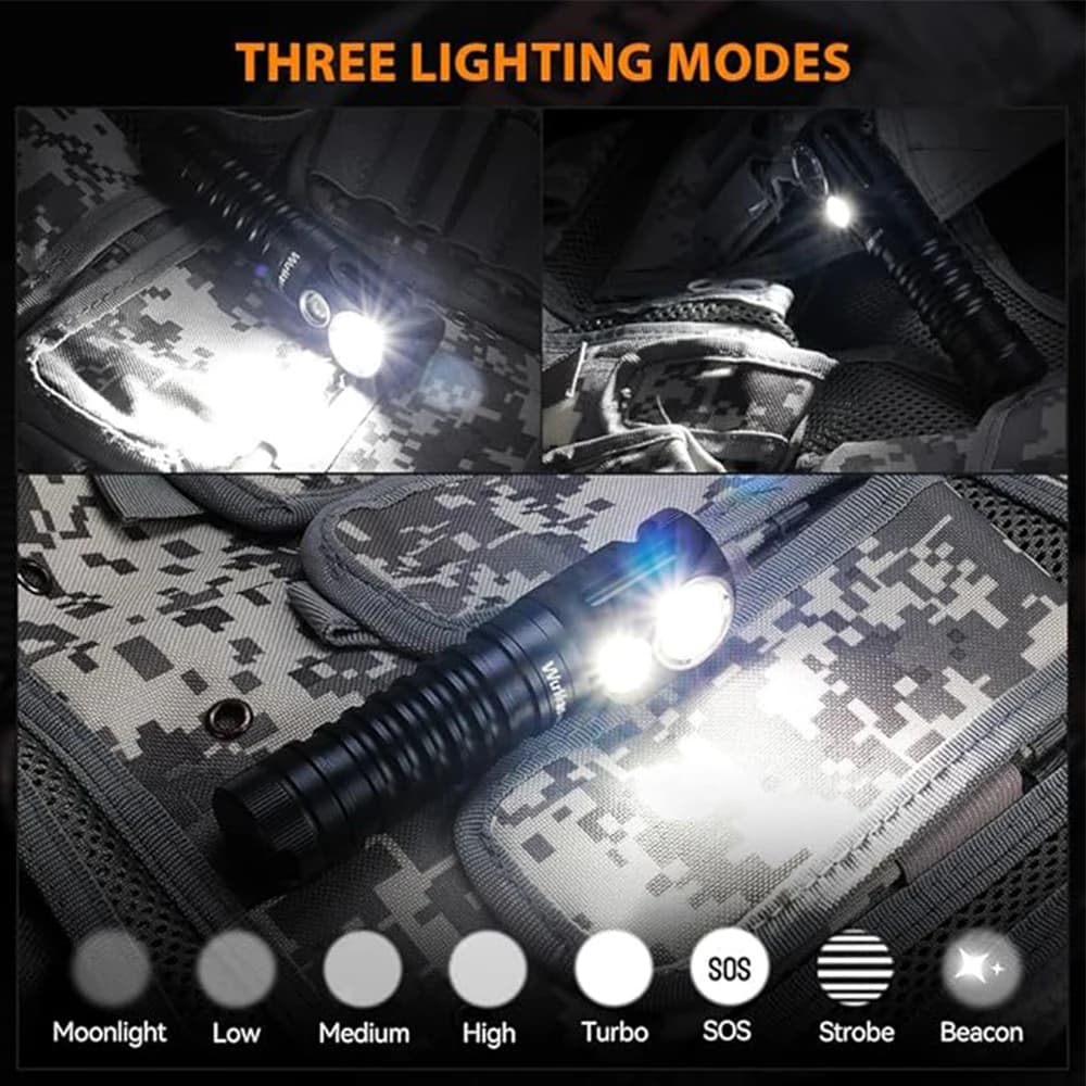 Frontale Wurkkos HD20 double LED 2000lm rechargeable inversée pour pêche professionnelle et EDC