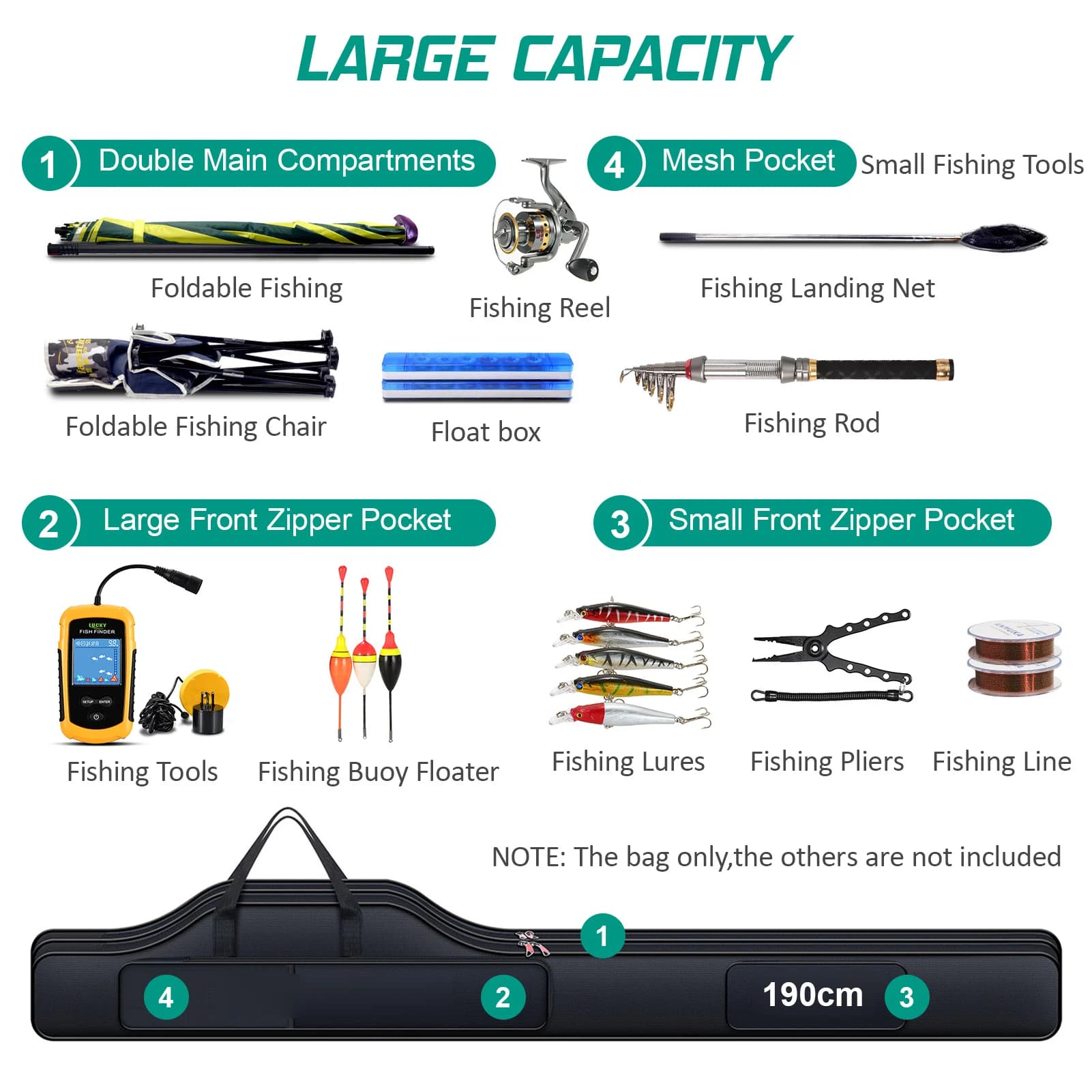 Sac de pêche Lixada pliable portable pour canne moulinet et accessoires de pêche transport voyage