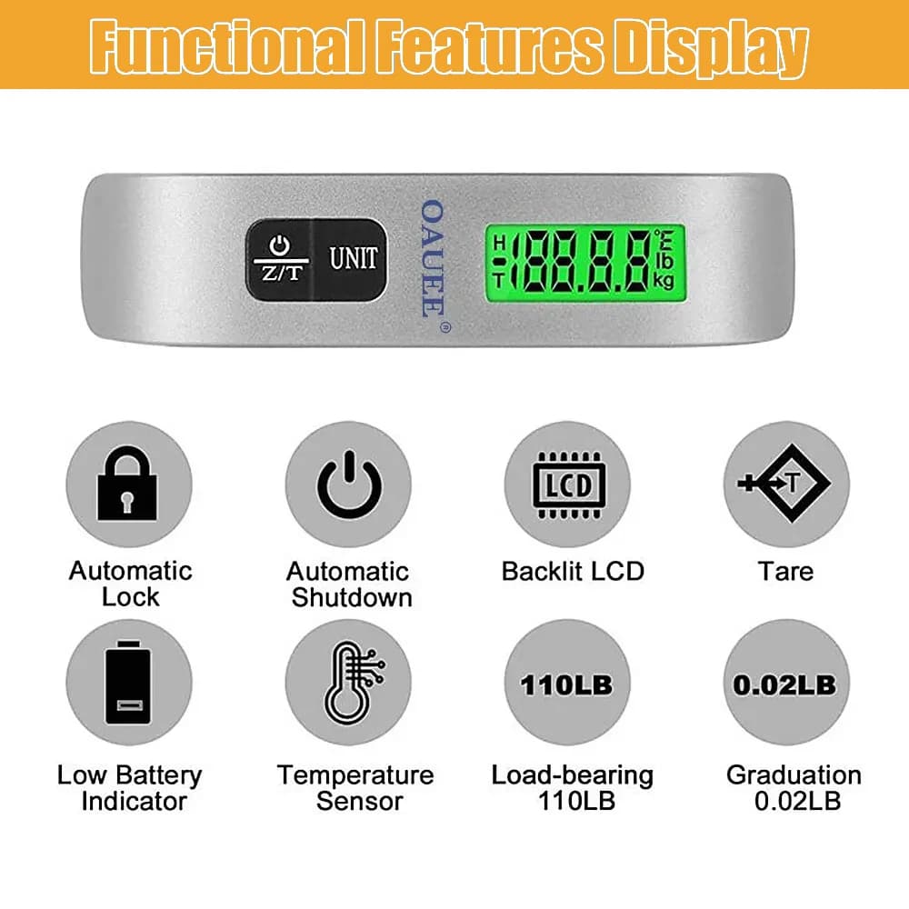 Balance électronique portable LCD 50kg/110lb pour bagages et pesée poissons - Outil voyage précis