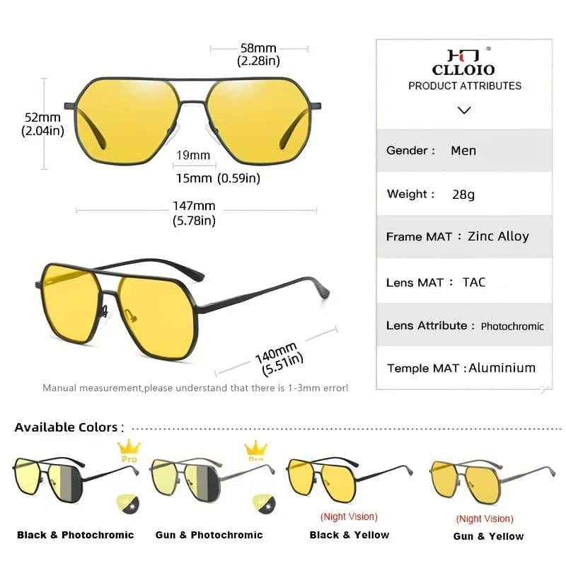 Lunettes de conduite polarisées jour/nuit CLLOIO anti-éblouissement - Verres photochromiques UV400
