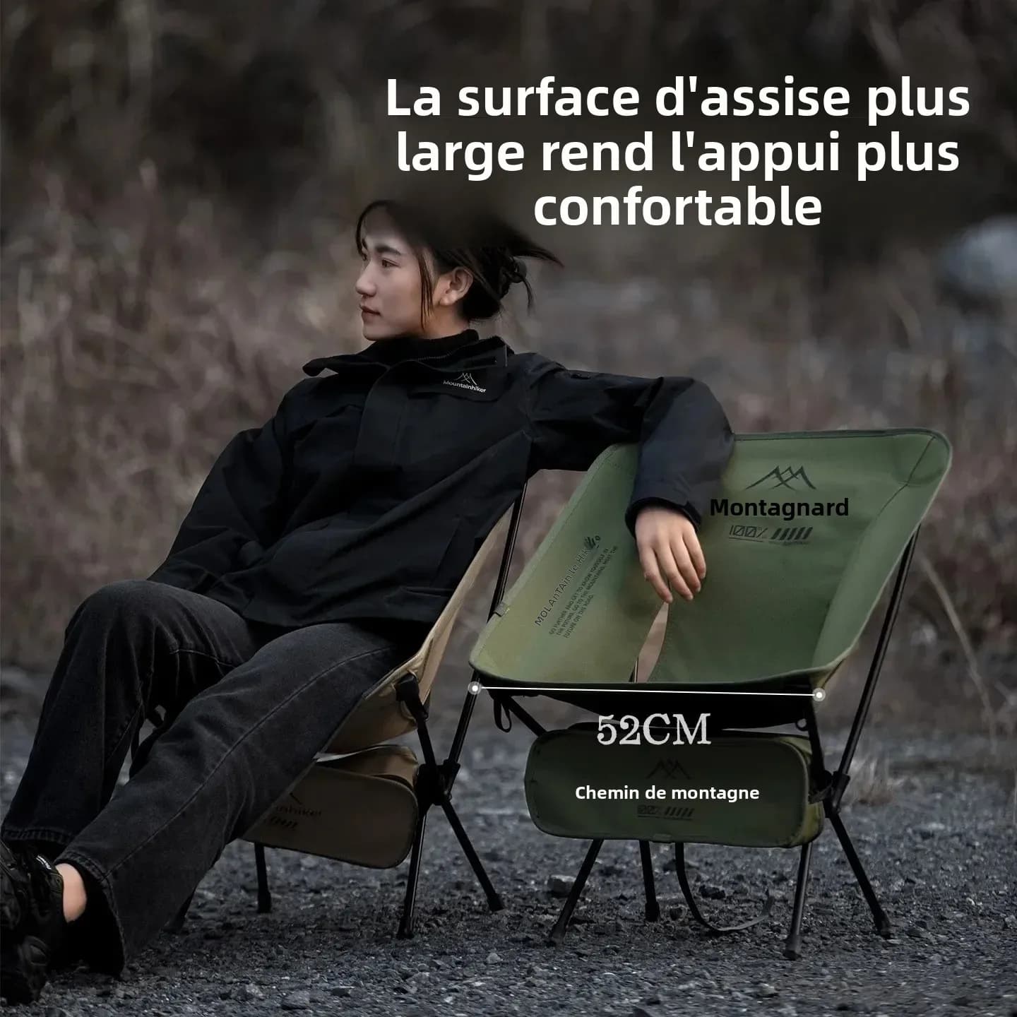 Fauteuil lune MOUNTAINHIKER ultra-léger alliage aluminium - Banc pliant portable camping randonnée pêche vert noir kaki
