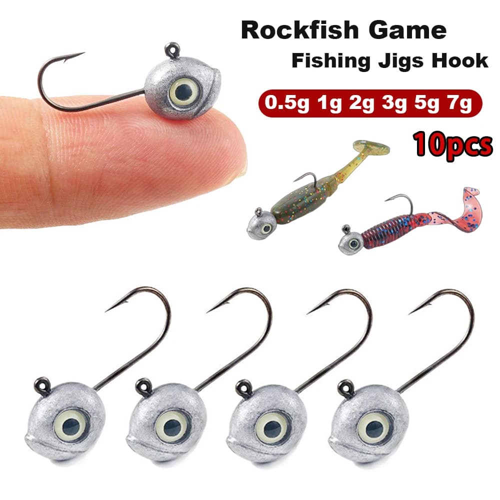 Tête plombée Grouper Crank pour leurre souple, jig de pêche au rockfish et leurre fly (0.5g à 5g)