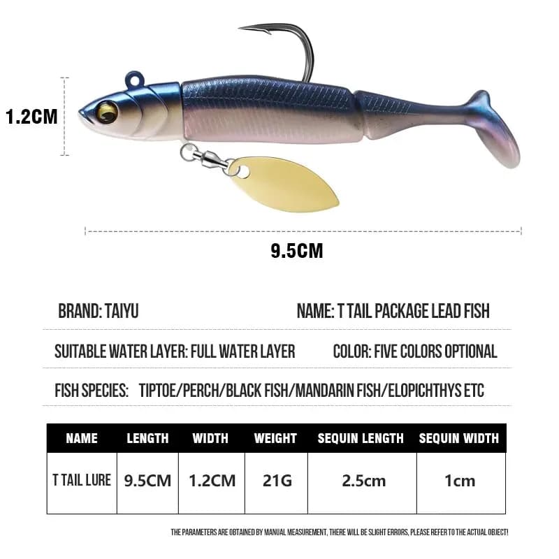 Tête plombée jig 21g avec leurre souple T-tail pour brochet, truite et bar