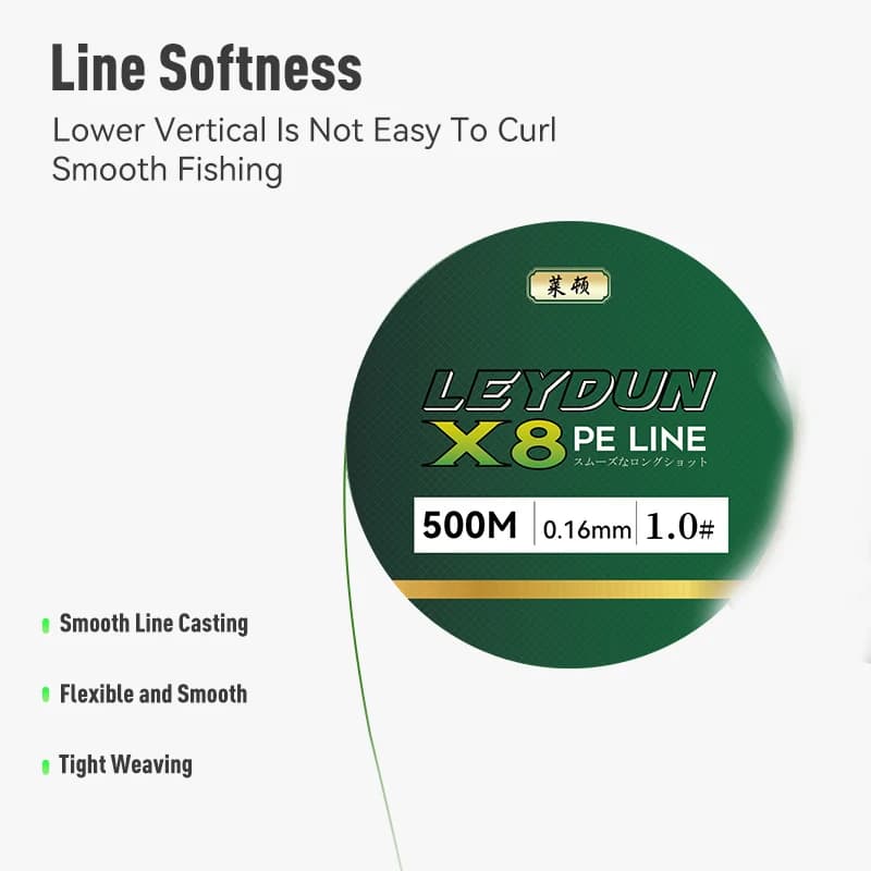 Ligne de pêche Leydun 500m micro tresse 8 brins PE japonais pour mer carpe et pêche