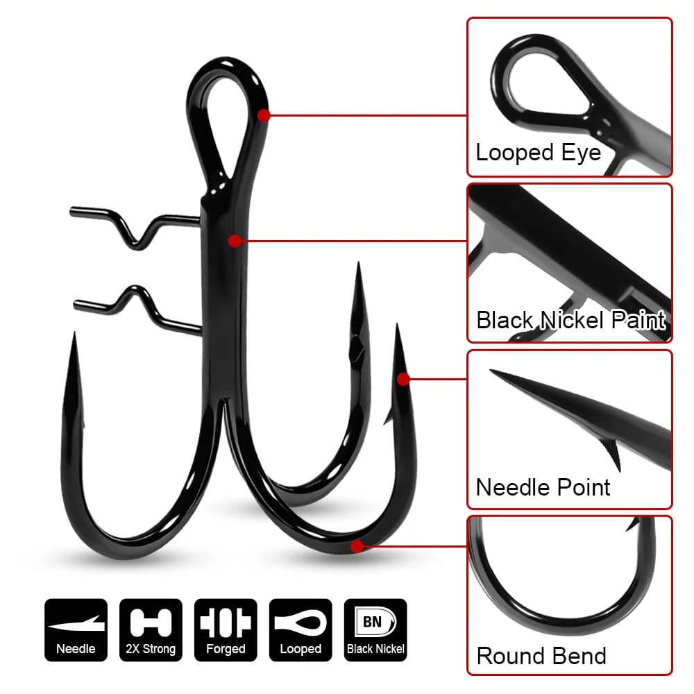 Hameçon triple extra tranchant pour leurres souples shad, tailles 4 à 1/0, avec porte-hameçon - pêche aux leurres