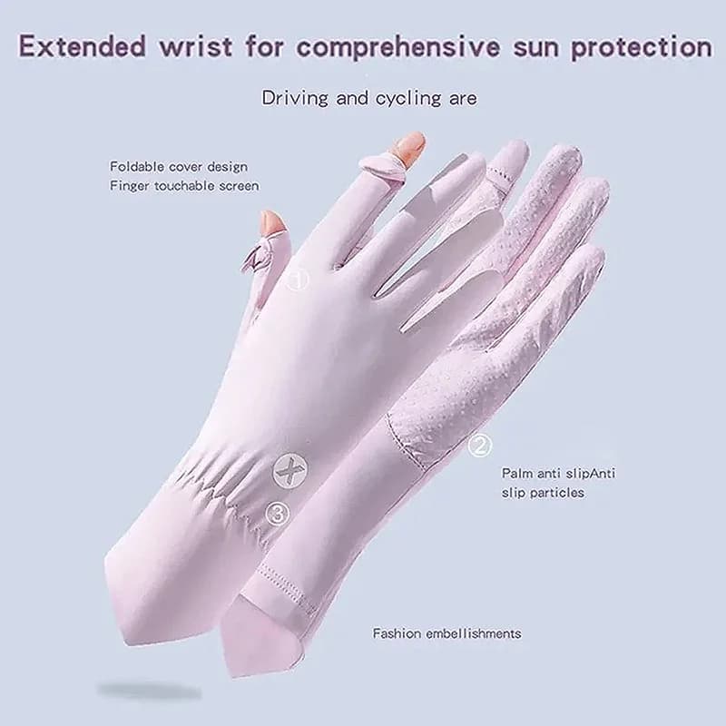 Gants été fraîcheur UV conduite vélo pêche - Soie glacée respirante tactile élastique protection solaire