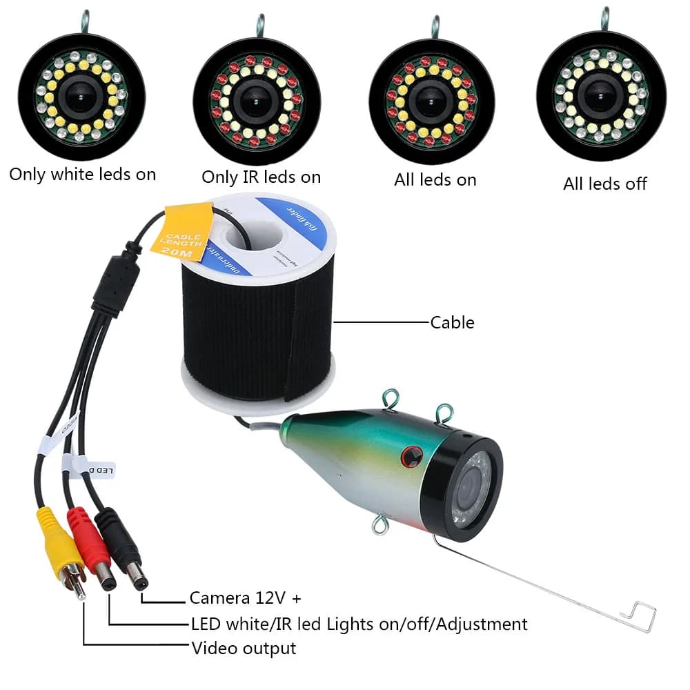 Détecteur poissons MAOTEWANG AHD 1080P caméra sous-marine 7 pouces écran HD 30 LEDs avec carte 16G pour pêche glace/rivière/mer