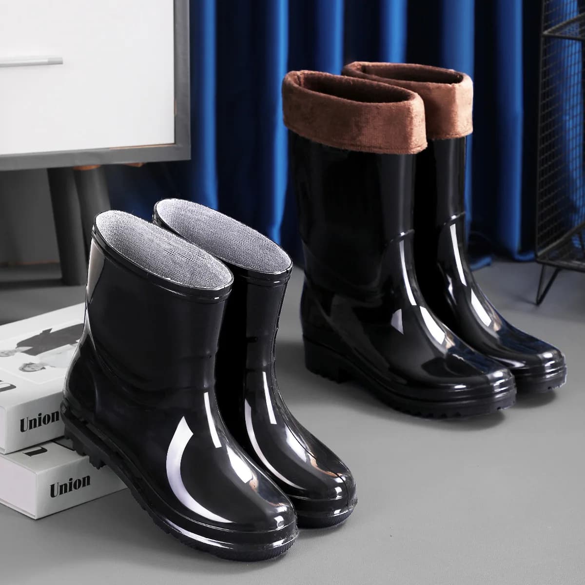 Bottes de pluie homme tube long épaissies imperméables antidérapantes chaudes doublées polaire protection travail