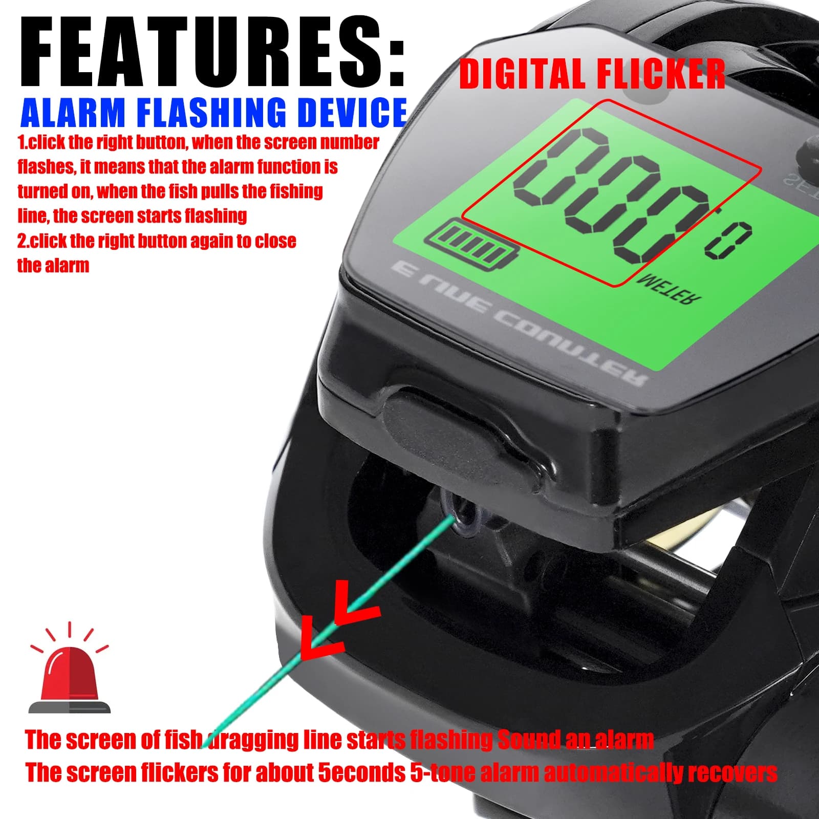 Moulinet Baitcasting Électronique Écran LED Grande Vitesse 7.2:1 10kg Étanche Pêche Mer Tambour Fixe