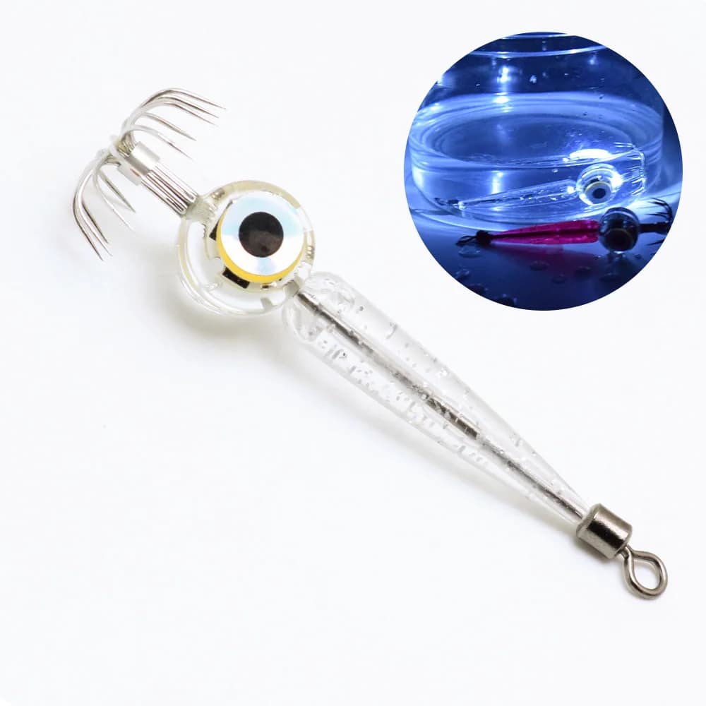 Hameçon leurre calmar lumineux LED pour la pêche en mer, avec accessoires lumière sous-marine et hameçon parapluie