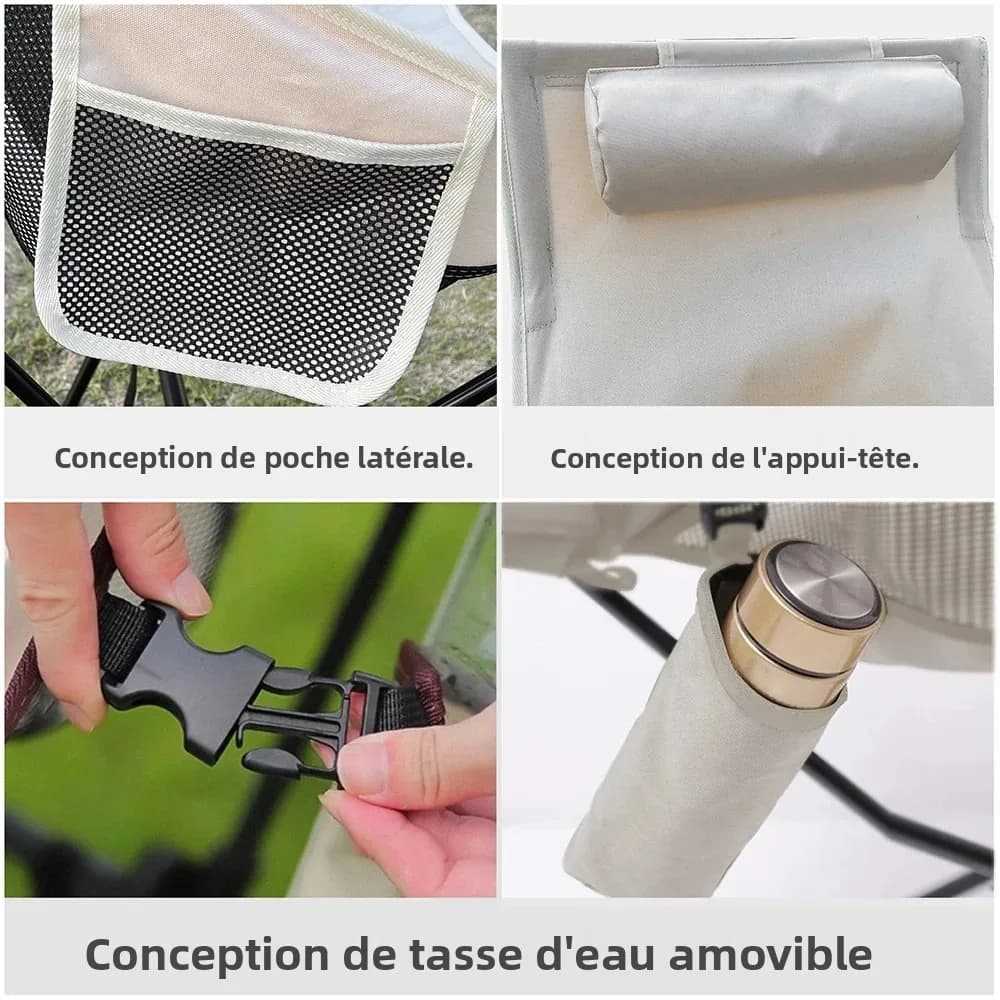 Siège pliant WESTTUNE portable avec appui-tête - Chaise pêche camping légère aluminium extérieur