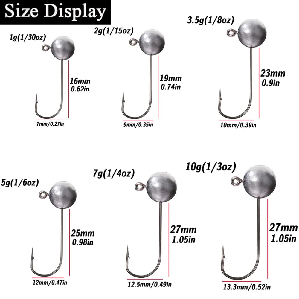 Kit hameçons métalliques Jig Head 1g à 10g - 5 à 20 pièces pour pêche au leurre souple