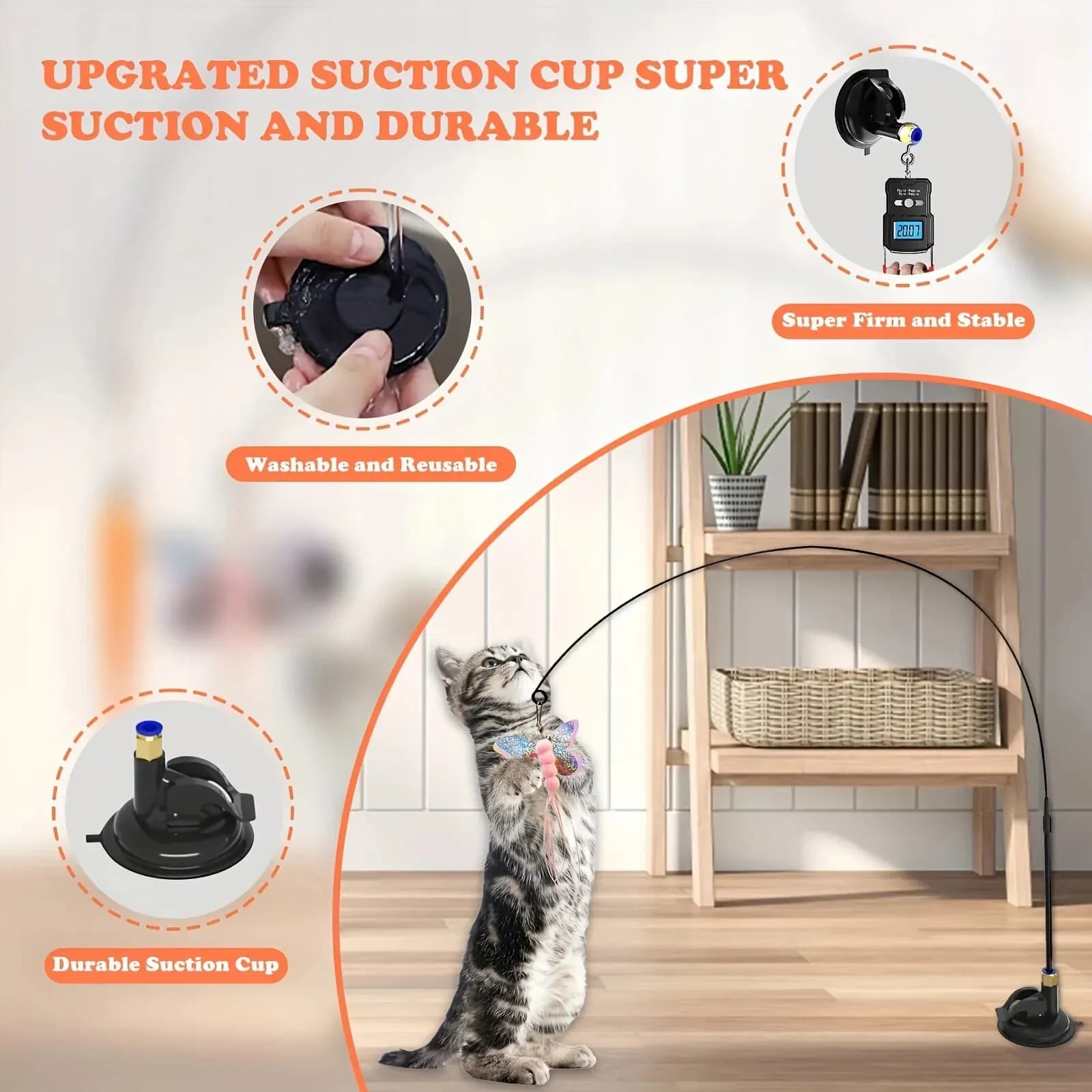 Jouet chat interactif canne à pêche avec clochette plume - Succion longue pour aventures jeu excitant