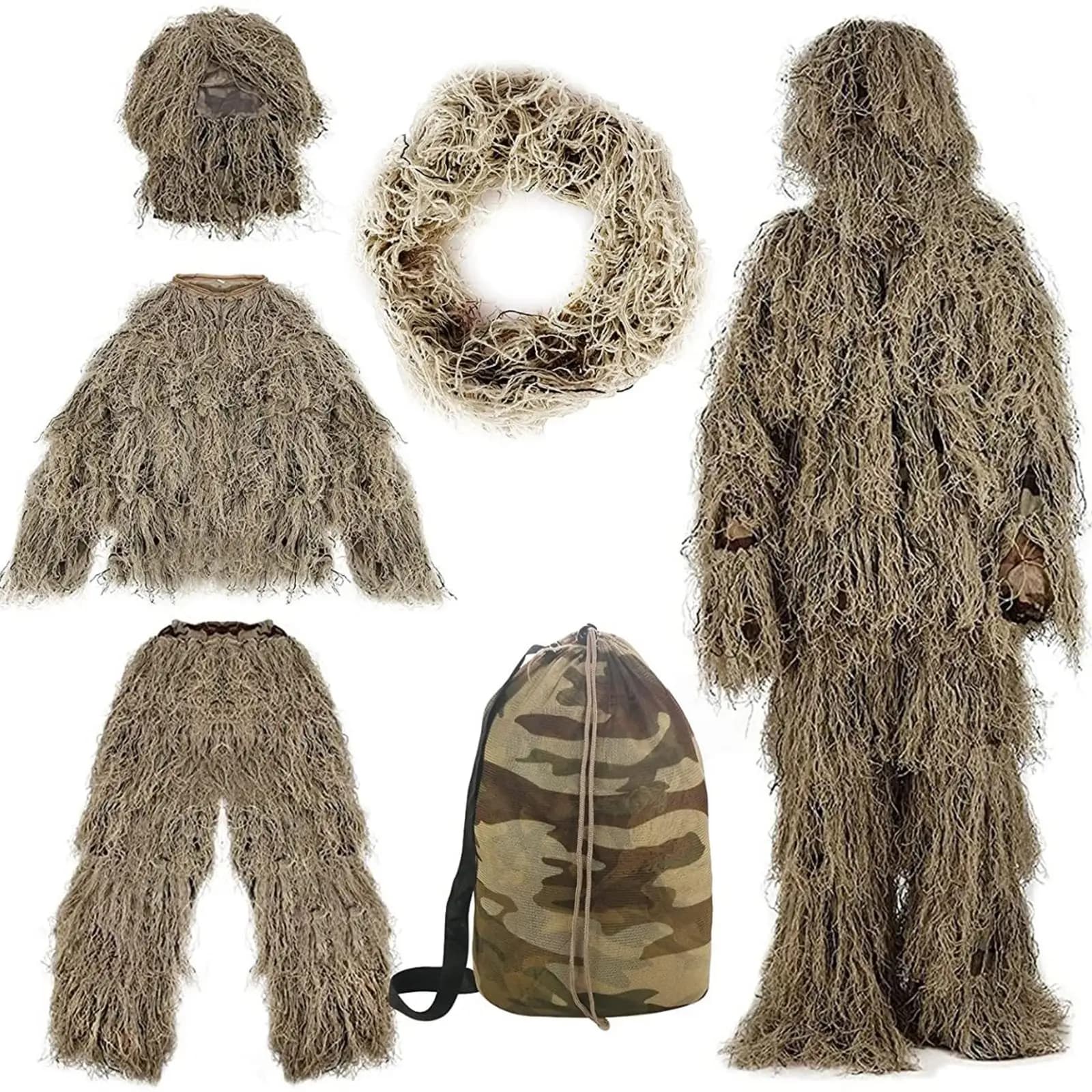 Veste Ghillie légère et respirante avec sac de rangement pour observation d'oiseaux pêche déguisement