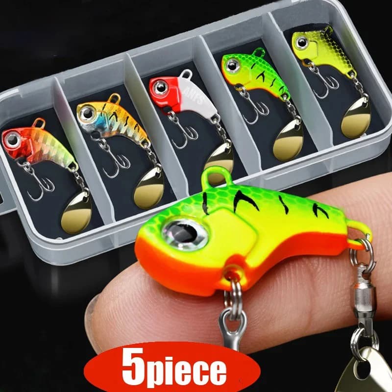 Kit de leurres de pêche 5 pièces métal VIB, leurres plombés spinner et cuillères pour carnassiers