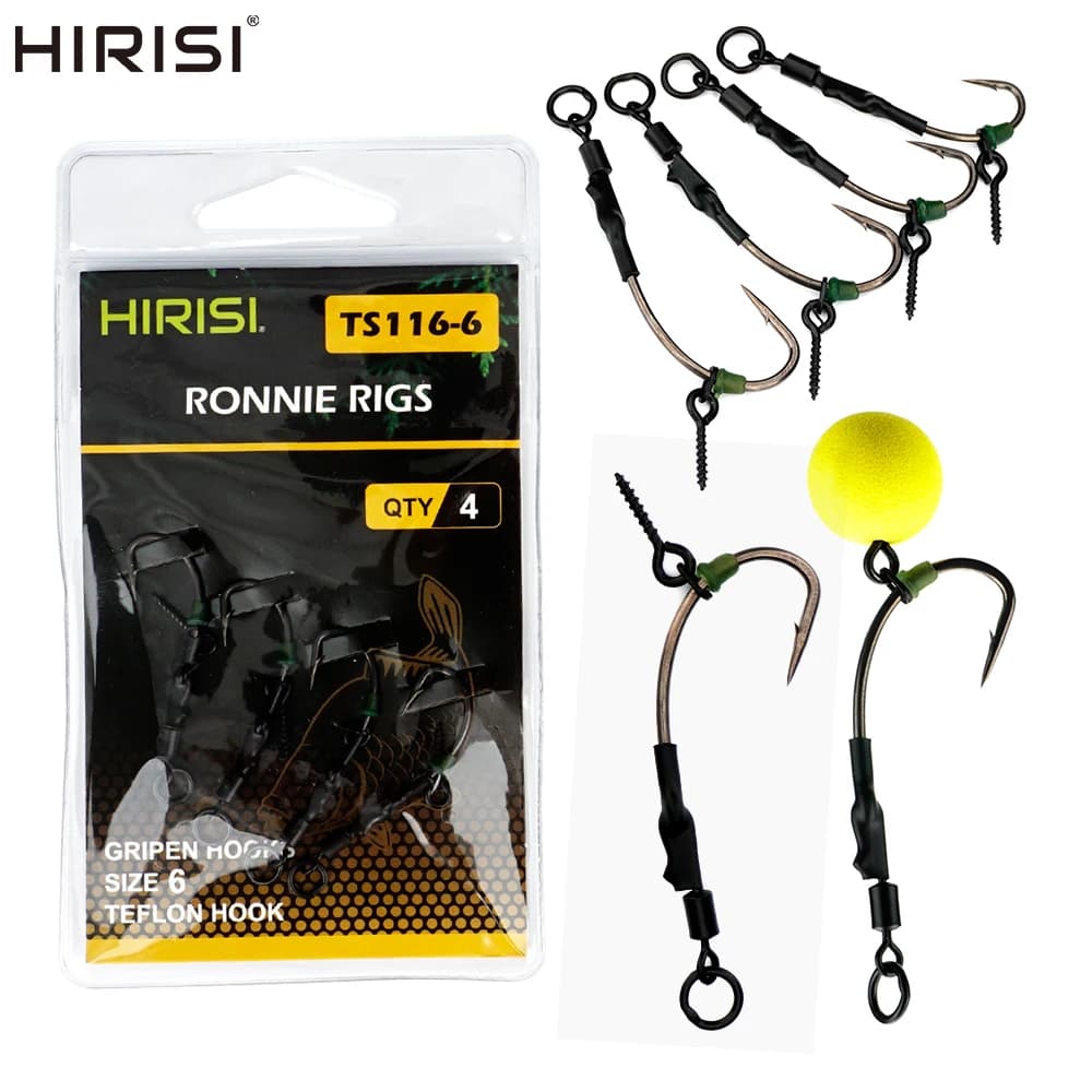 Hirisi 4pcs Ronnie Rig pour Carpe - Combinaison Hameçons avec Balle Flottante pour Pêche en Mer et Étang