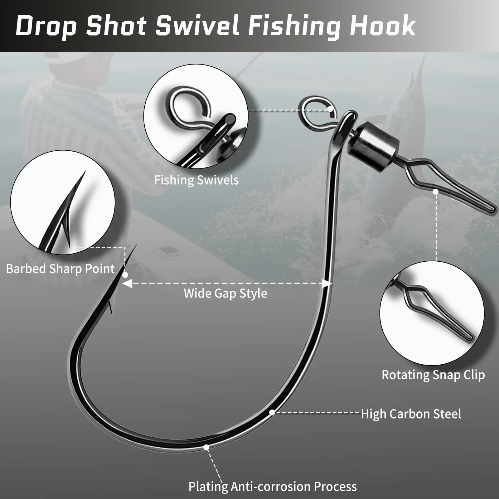 Hameçons Drop Shot 30 pièces avec émerillon barrel - Pour carp et bass avec leurres souples