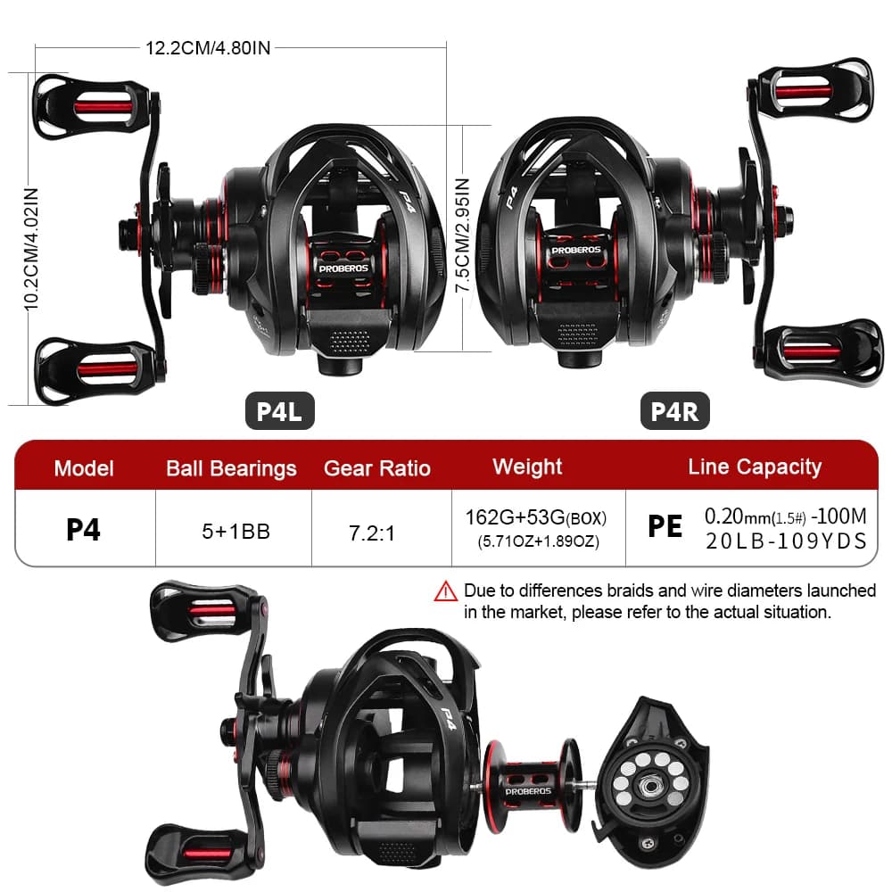 Moulinet baitcasting Proberos ratio 7.2:1 5+1 roulements 8kg frein pour pêche mer lourde