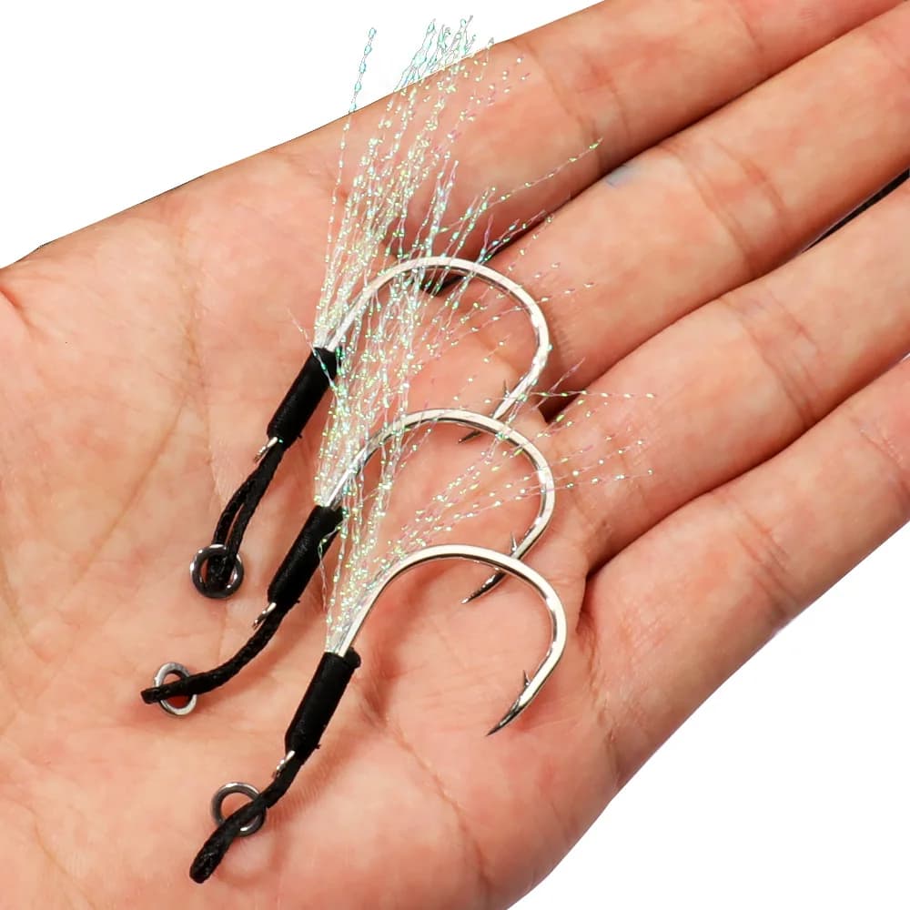 Hameçons assist plumes Sharp pour jigging et casting - acier haute teneur en carbone avec barbelures angulaires