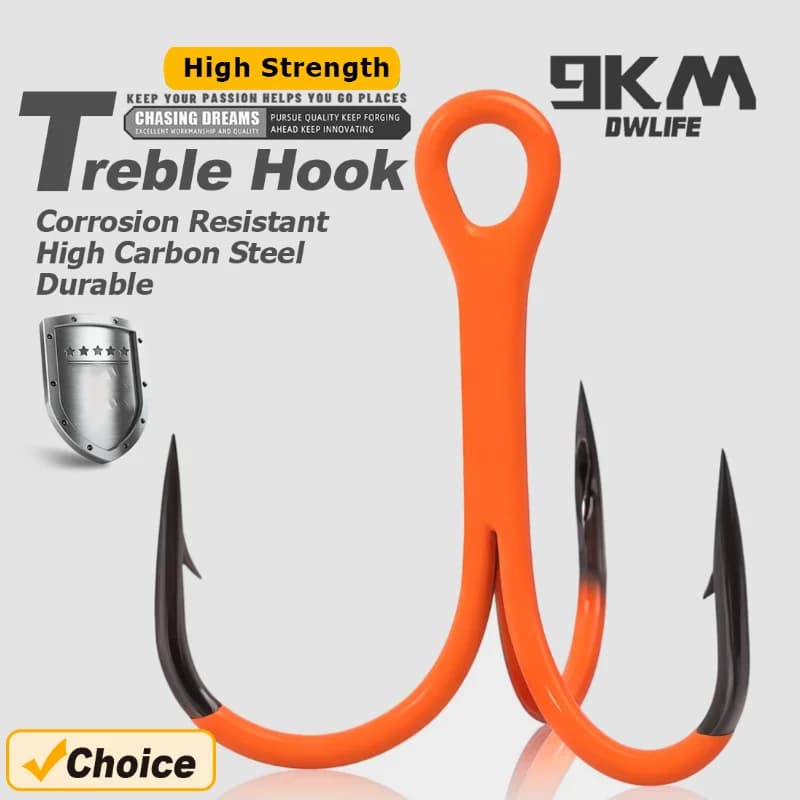 Hameçons triples UV orange 10 pièces 9KM 2X renforcés pour leurres durs pêche mer et eau douce