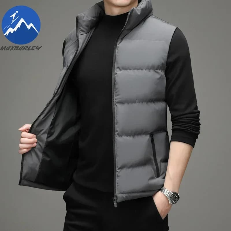 Veste hiver 2025 homme sans manches épaisse chaude coupe-vent col montant doublure coton pêche