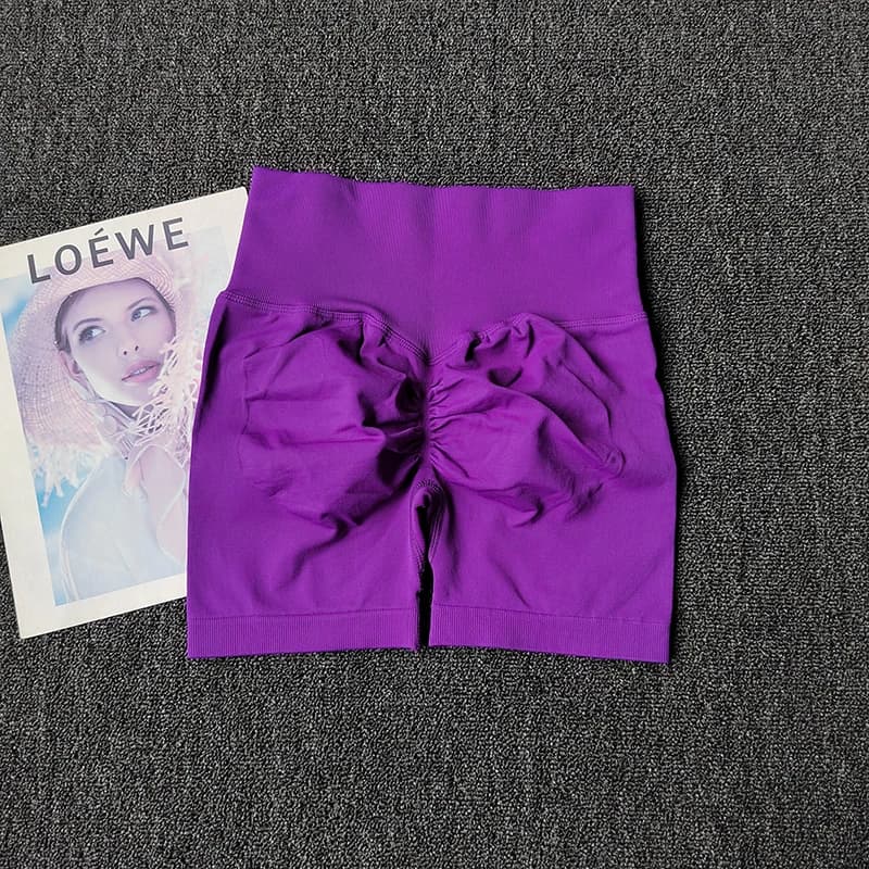 Shorts de yoga femme couleur pêche 3 croisements - Haute taille effet gainant pour running et sport