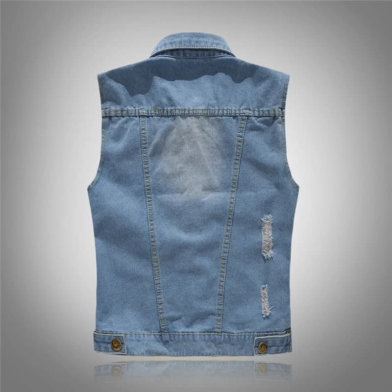 Veste sans manches déchirée vintage pour homme en jean coton décontracté streetwear taille 6XL