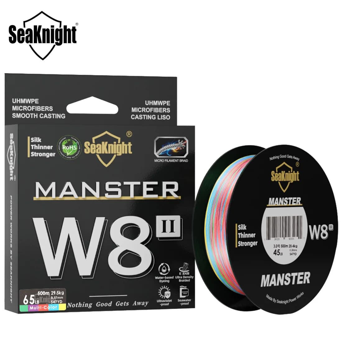 Ligne de pêche PE multifilament SeaKnight W8 II, 8 brins 500m résistante UV et eau salée