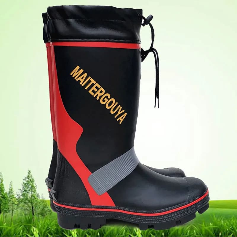 Bottes pluie pêche chasse crampons acier - Chaussures montantes caoutchouc antidérapantes travail rivière