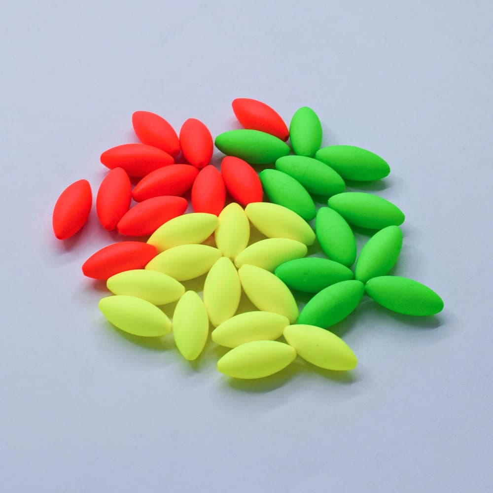 50 flotteurs bicolores ovale et olive pour pêche en étang, flotteurs en mousse haute visibilité avec queue renforcée
