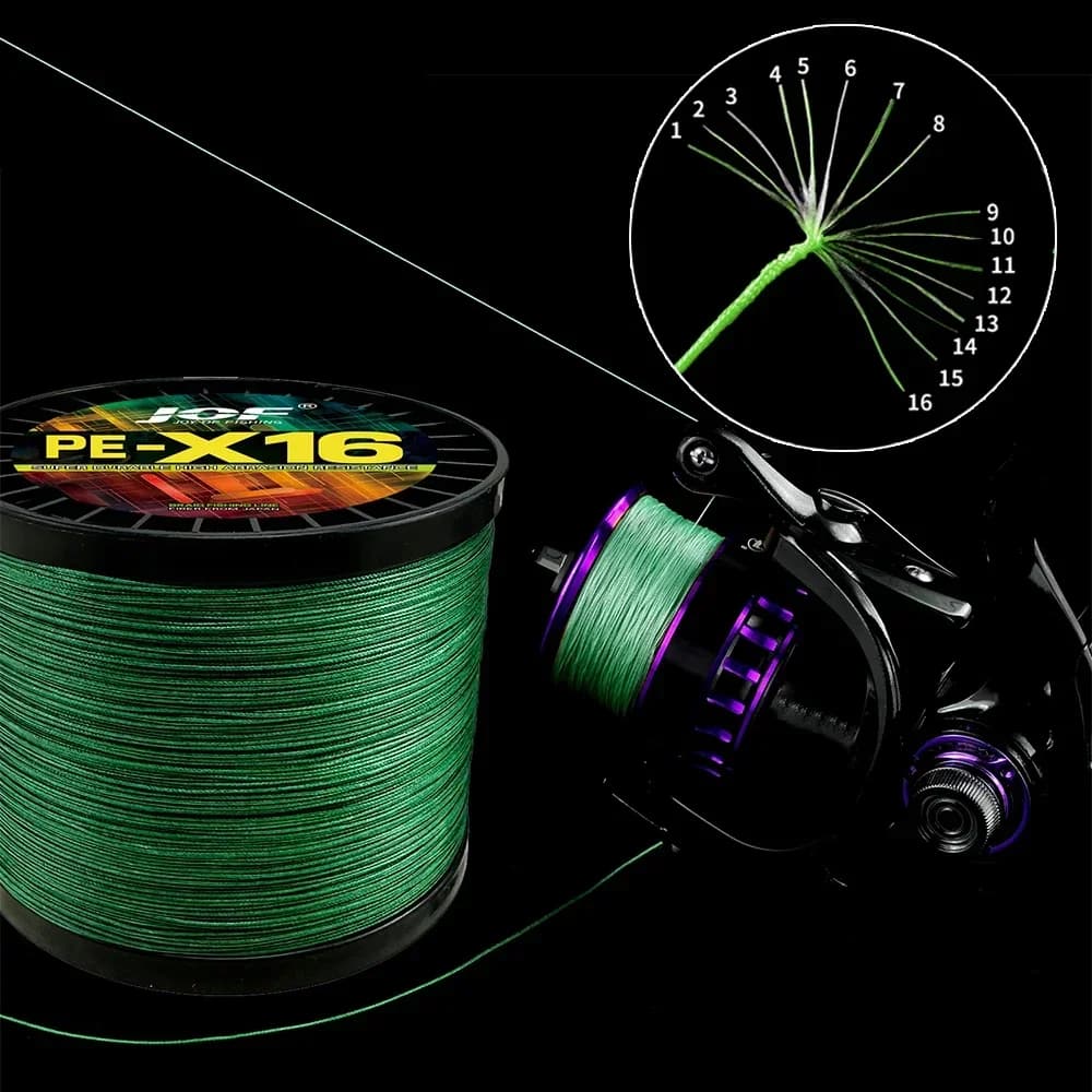 Ligne de pêche PE multifilament JOF 16 brins 1000m extrêmement résistante 25 à 200LB pour la pêche sportive