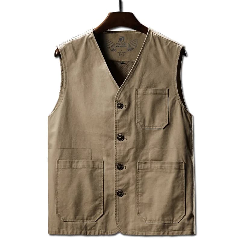 Veste homme sans manches en coton respirant pour la pêche et les activités outdoor